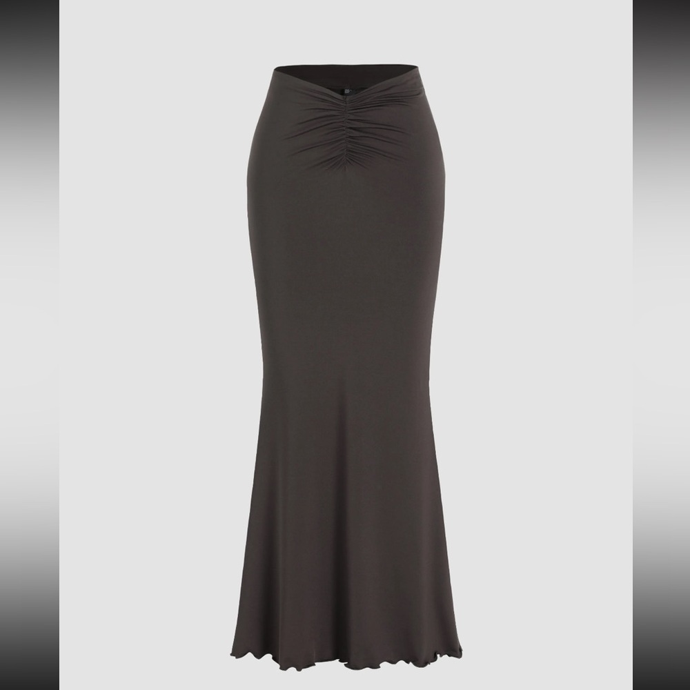 Chocolate brown V waist low rise mermaid maxi skirt